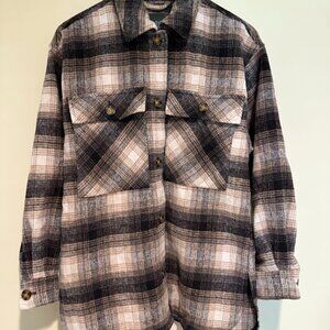 Wild Fable Black and Tan Plaid Button Up Flannel Shirt Jacket, Size XS